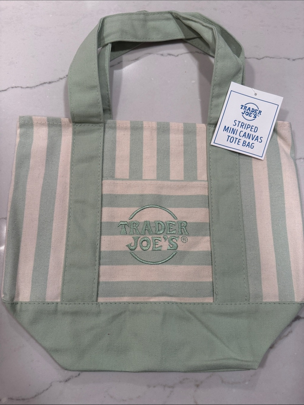 🔥🔥Trader Joe’s Mini Green Striped Tote